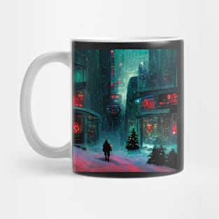 Christams alley in cyberpunk city Mug